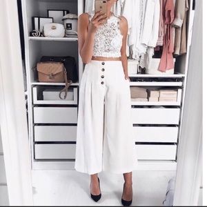 Zara Pleated Button Up Wide Leg Cropped Pants